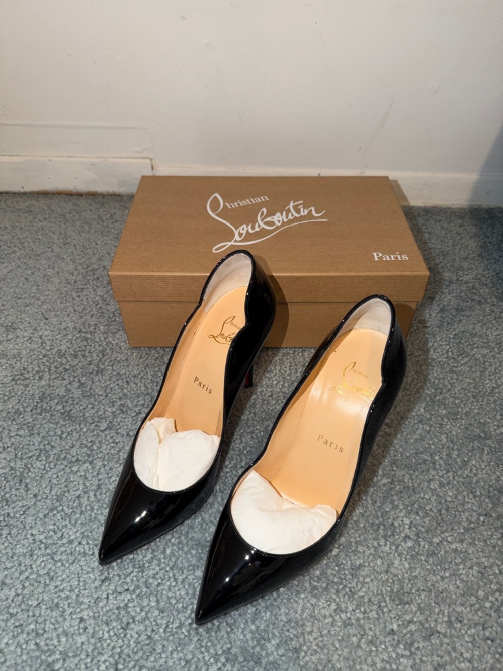 Christian Louboutin Black Patent Pointed-Toe Stiletto Pumps